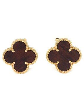Van Cleef & Arpels Earrings Vintage Alhambra Letterwood 18k Pink Gold
